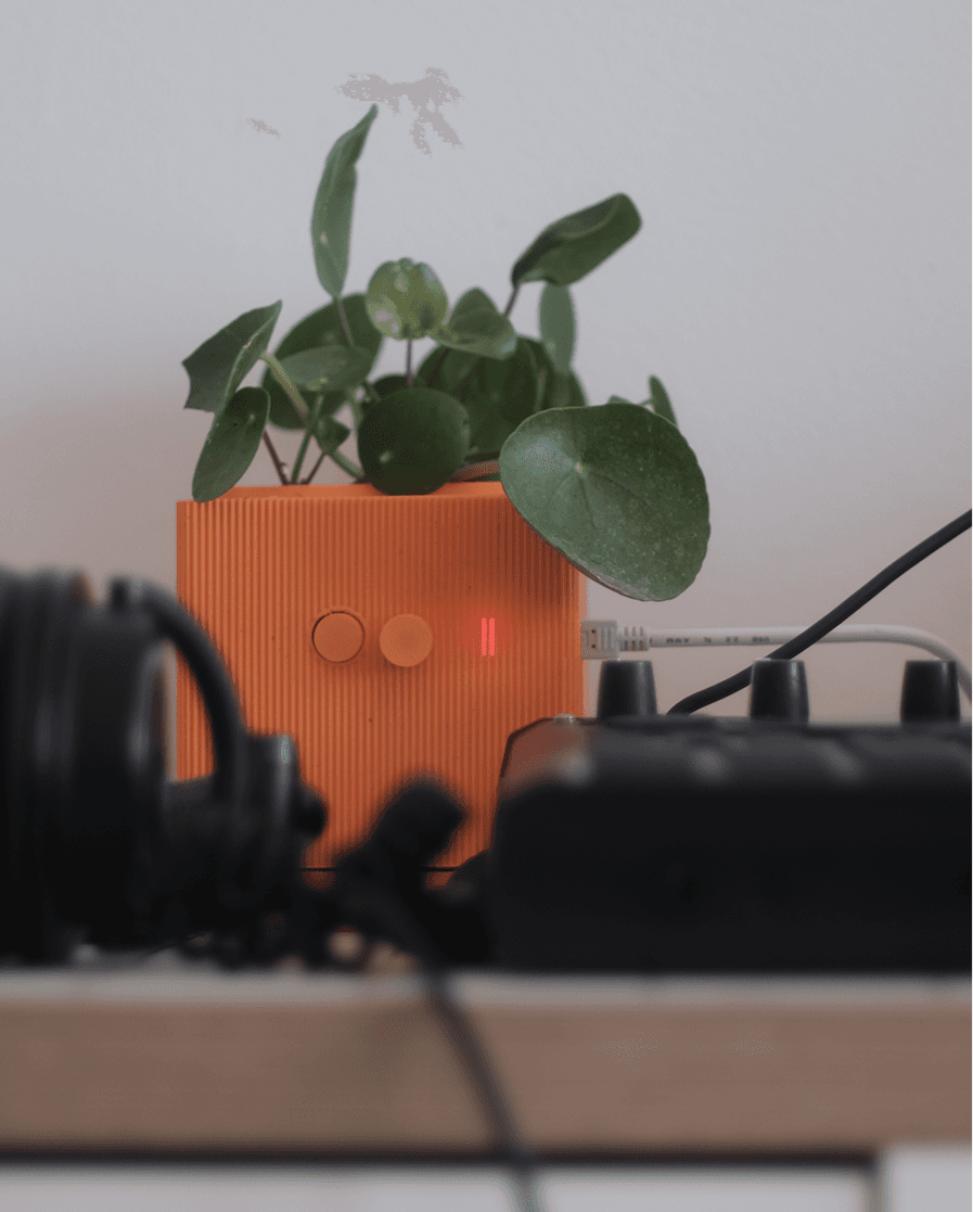 Plant Radio prototype on a desk